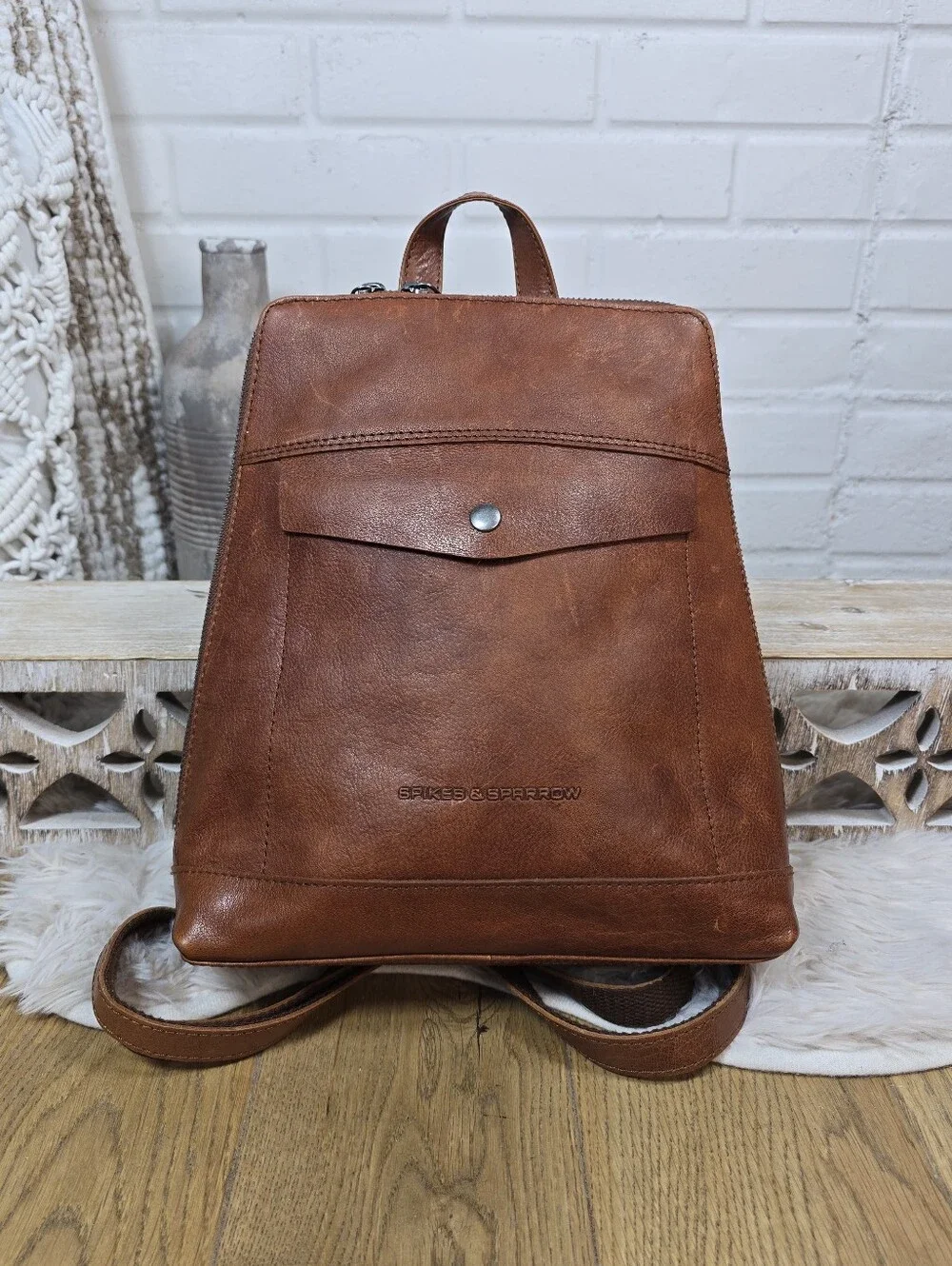 Spikes and Sparrow Brown Leather Backpack
